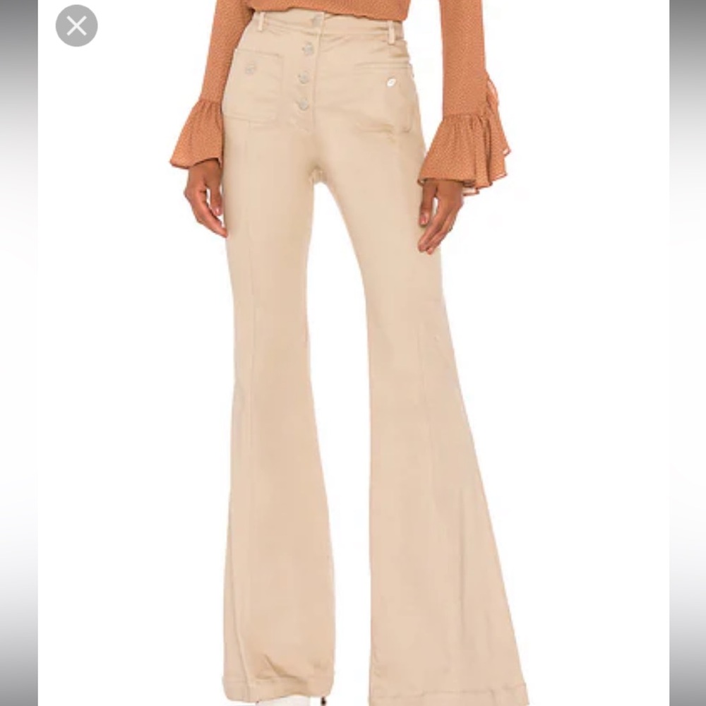 ALEXIS  Helene Flared Stretch-Cotton Pants Oyster Tan Denim Size XS